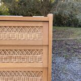 Commode vintage bois rotin