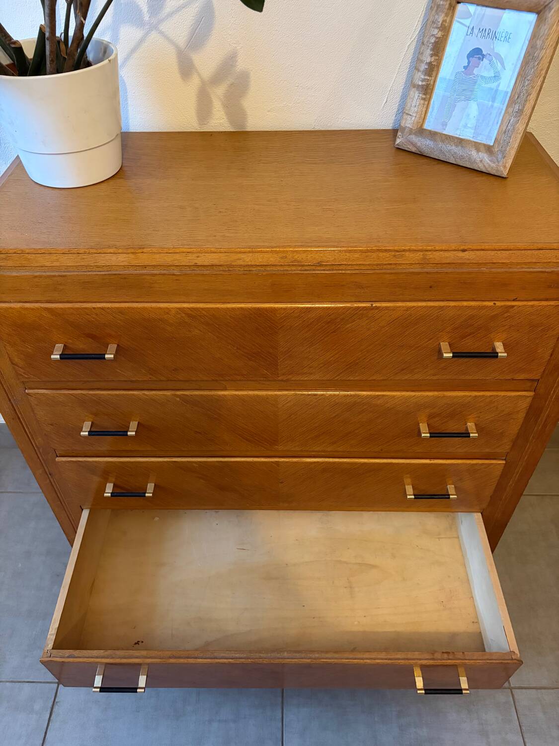 Très belle commode vintage en chêne miel