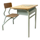 Vintage 1960s school desk – Antique wooden and metal aqua green desk – Retro school furniture – Vintage children's desk