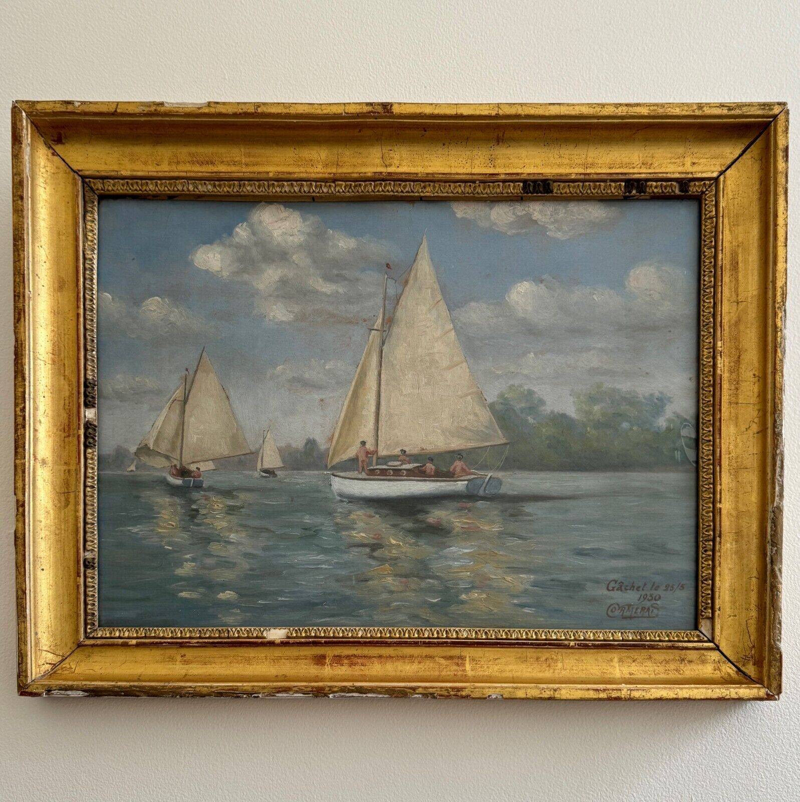 Aquarelle représentant une régate à Gâchet par Cormerais 1930