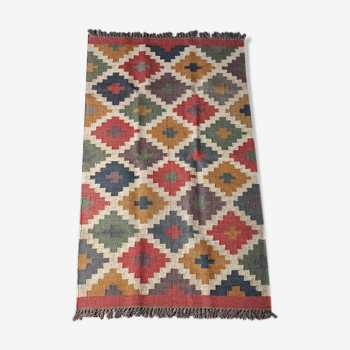 Kilim carpet in burlap and cotton - 90cm x 150cm