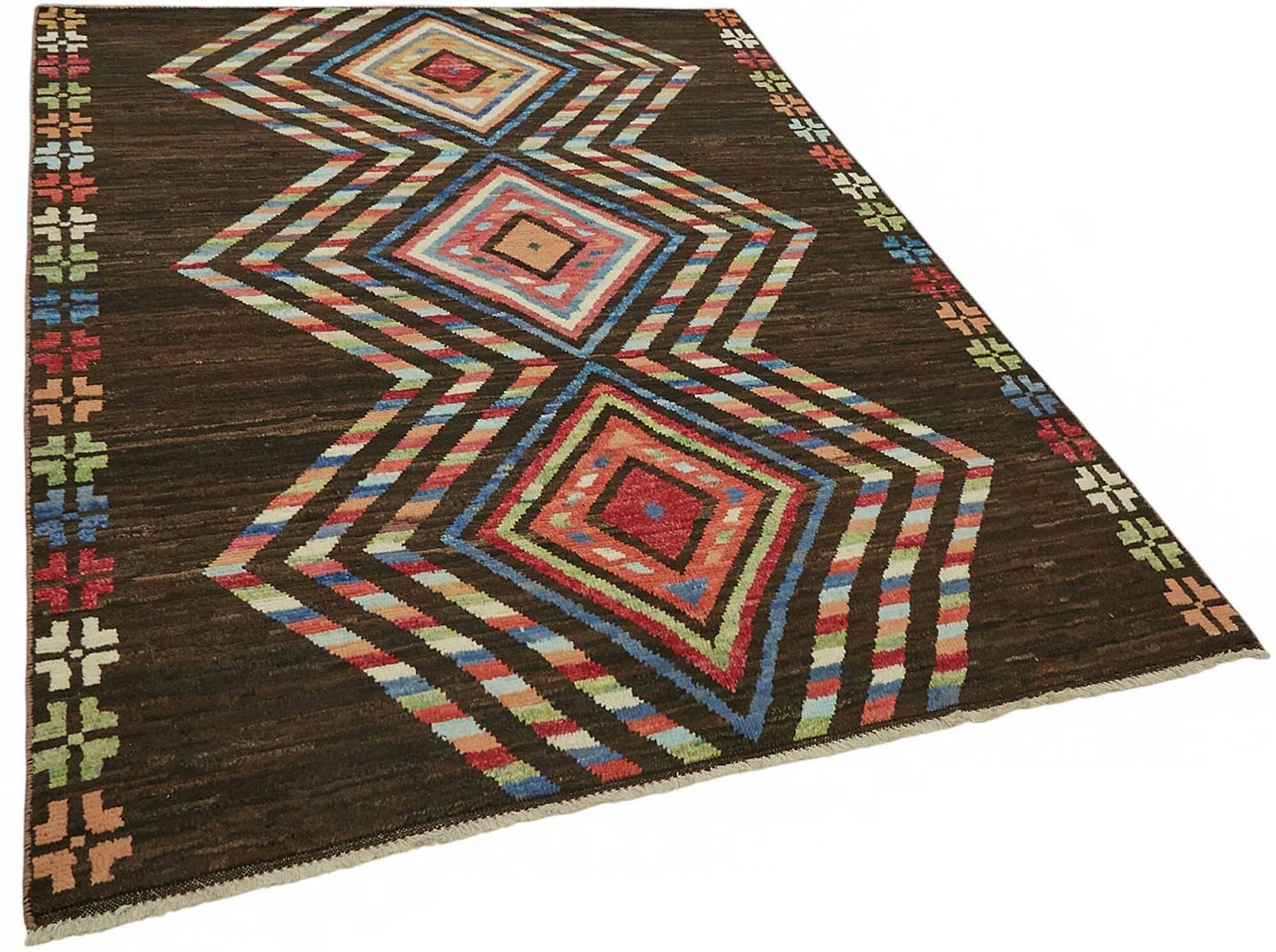Hand-Knotted Tribal Unique 173 cm x 238 cm Brown Wool Carpet