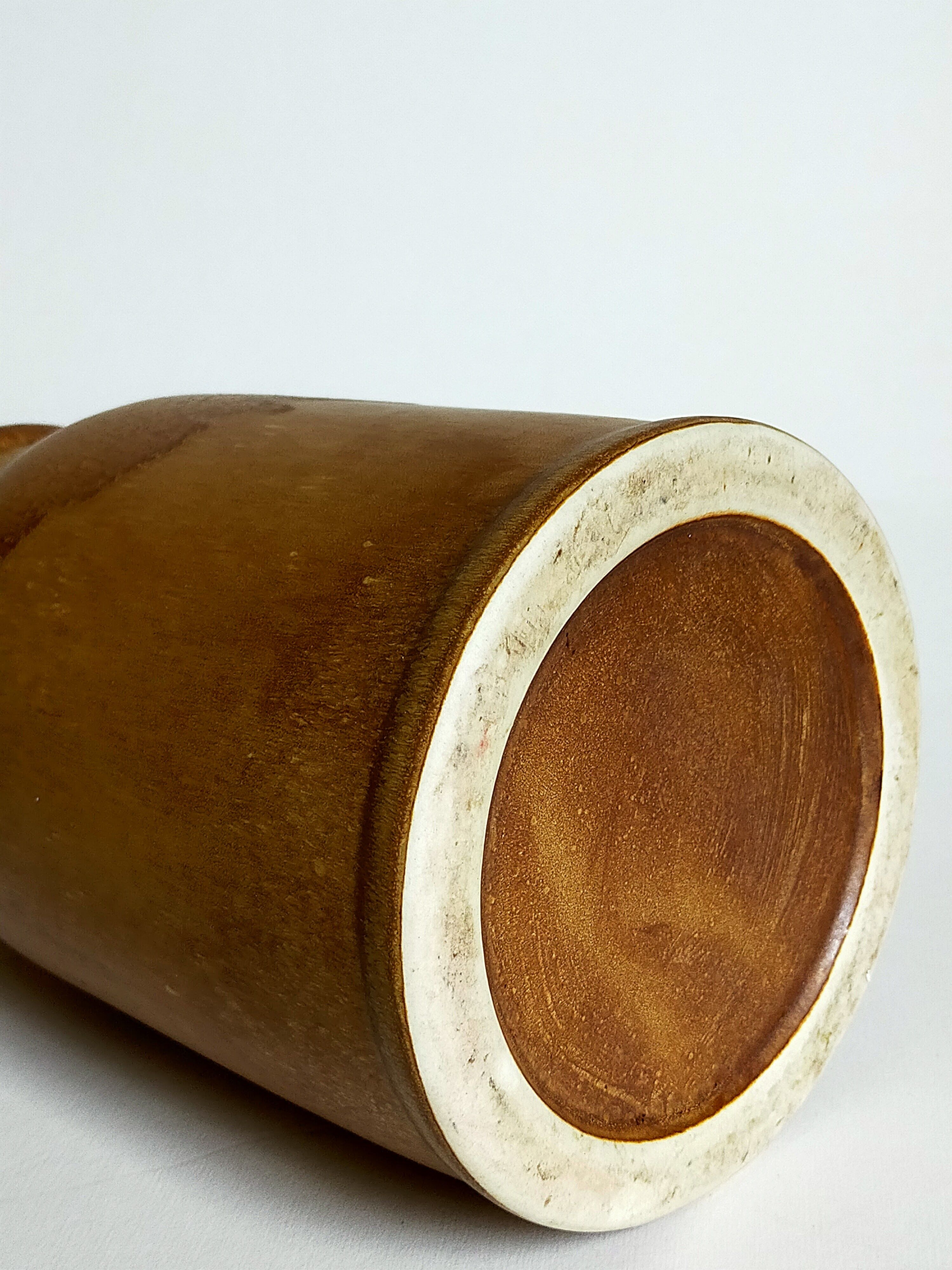 Vintage French enamelled straight sandstone vase