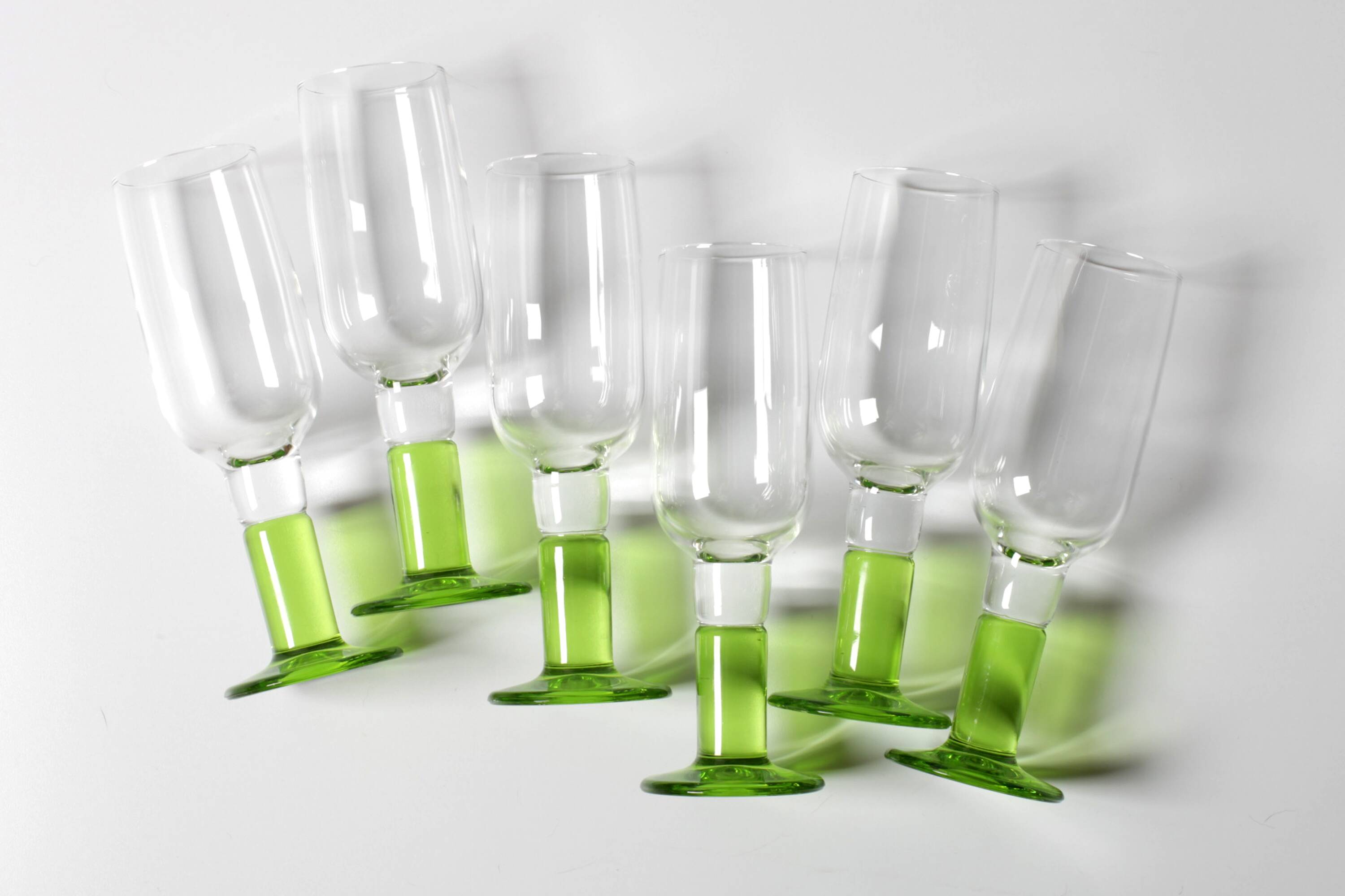 Set of 6 Limoncino Sherry Glasses / Green Sorbetto Stemware /Bormioli Rocco