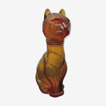 Flacon ancien en verre ambré"chat"