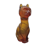 Flacon ancien en verre ambré"chat"