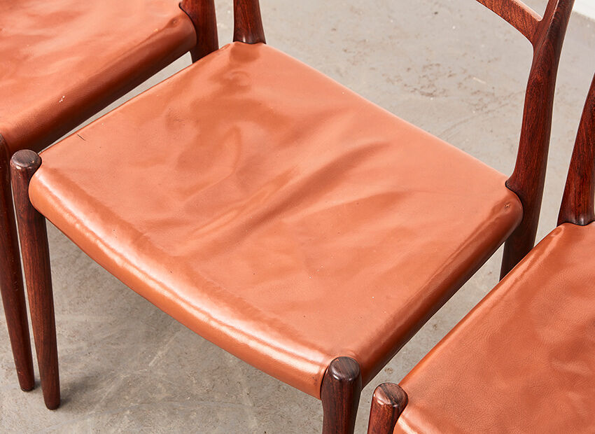 Set de 4 chaises N.O. Moller  modèle 79 en palissandre et cuir pour J.L. Mollers Danemark 1966