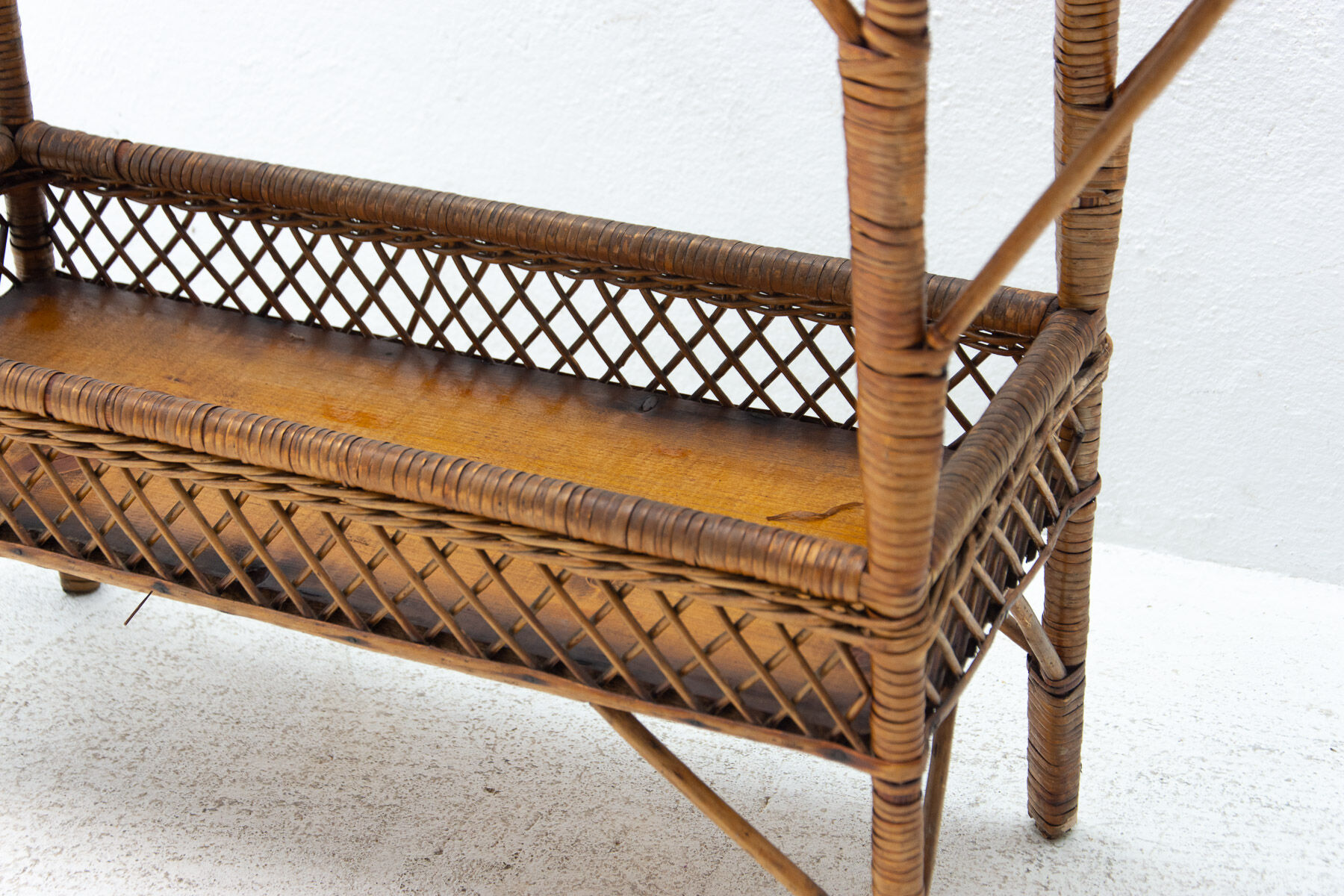 Mid century wicker and beech plant stand, 1960´s, Central Europe