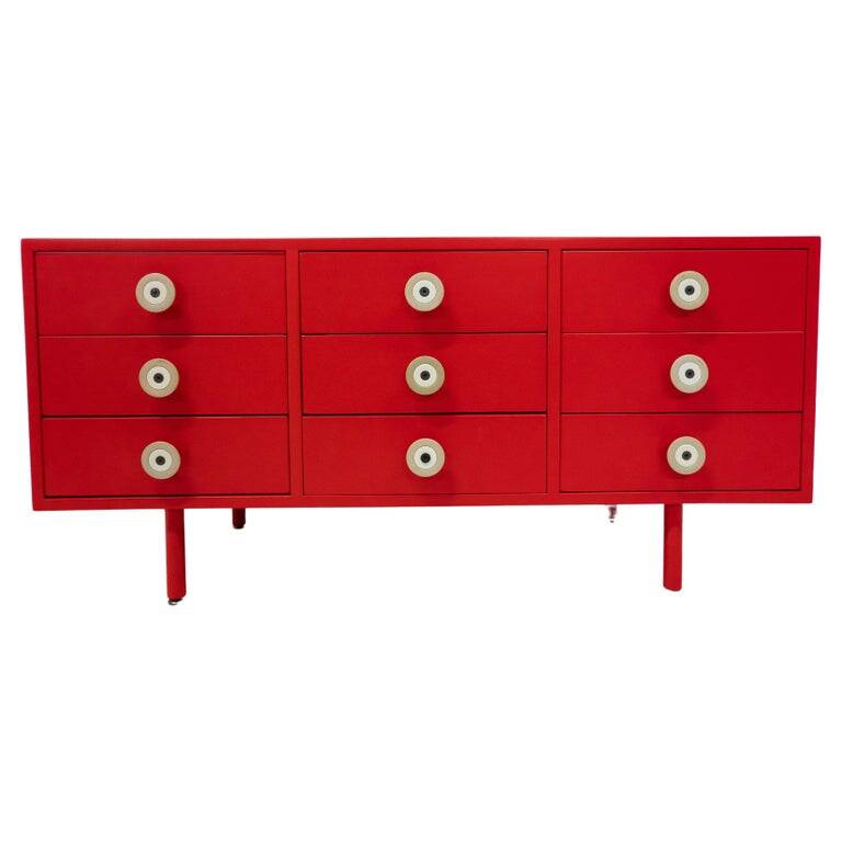 Buffet moderne laqué rouge du milieu du siècle, Italie, années 1970