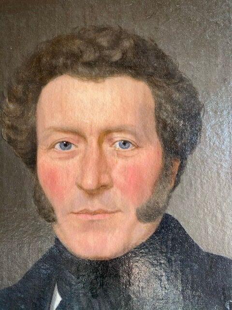 Ancient painting , portrait of a man signed A Delmére and dated 1845