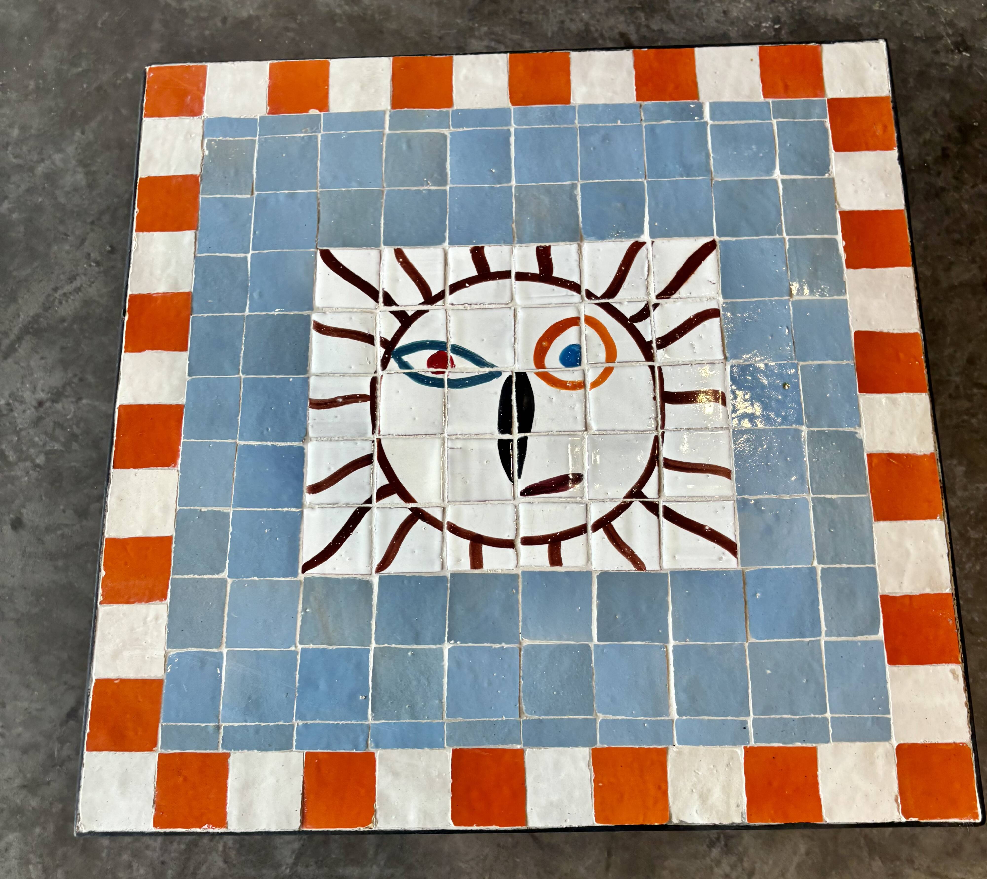 Handcrafted Moroccan coffee table in zellige – Hand-painted tiles