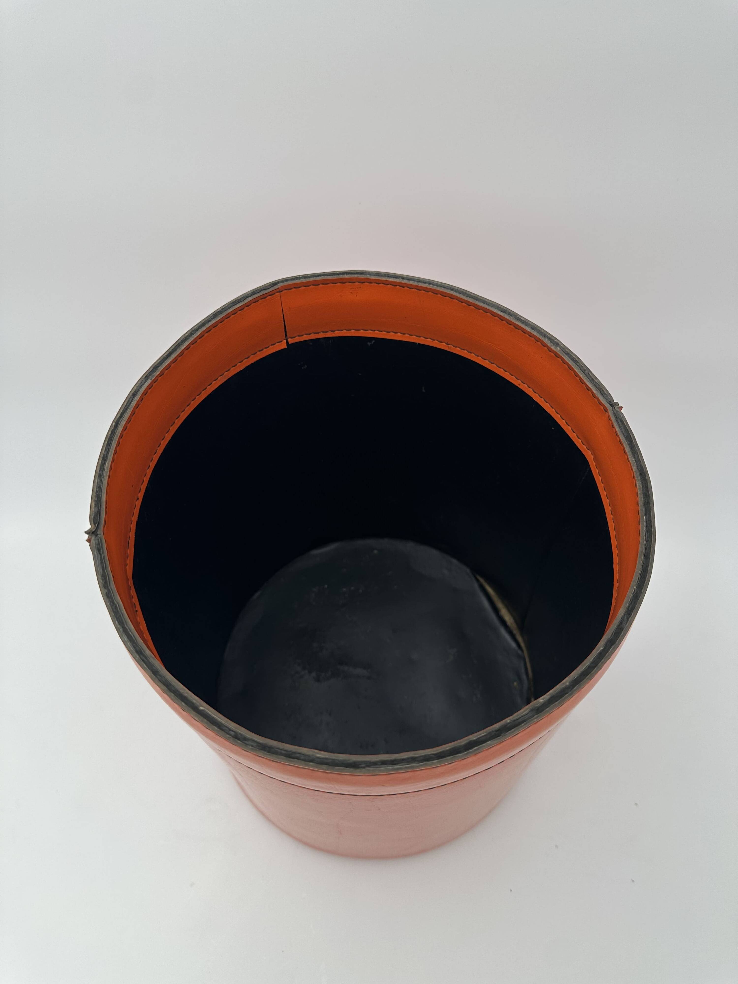 Orange Leather Waste Paper Basket in the Style of a Saddler, in the Taste of Hermès, Ann