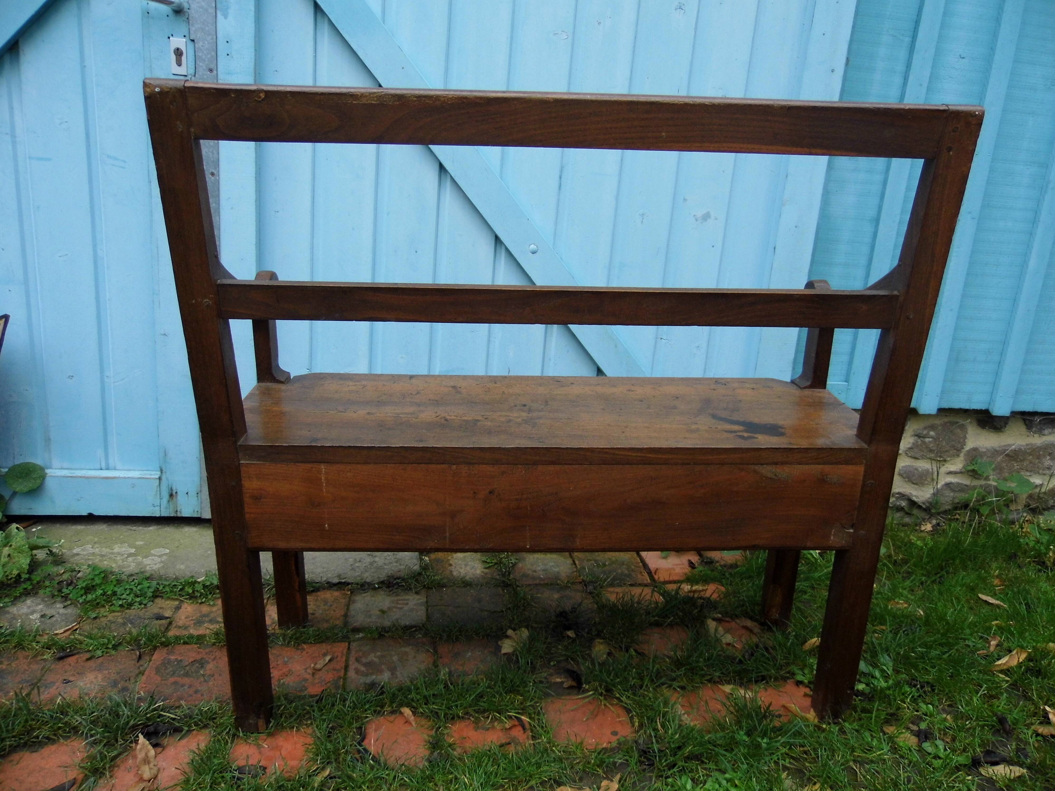 Ancient chestnut bench with armrests, late 19th century