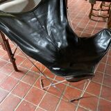 Fauteuil papillon en cuir véritable noir