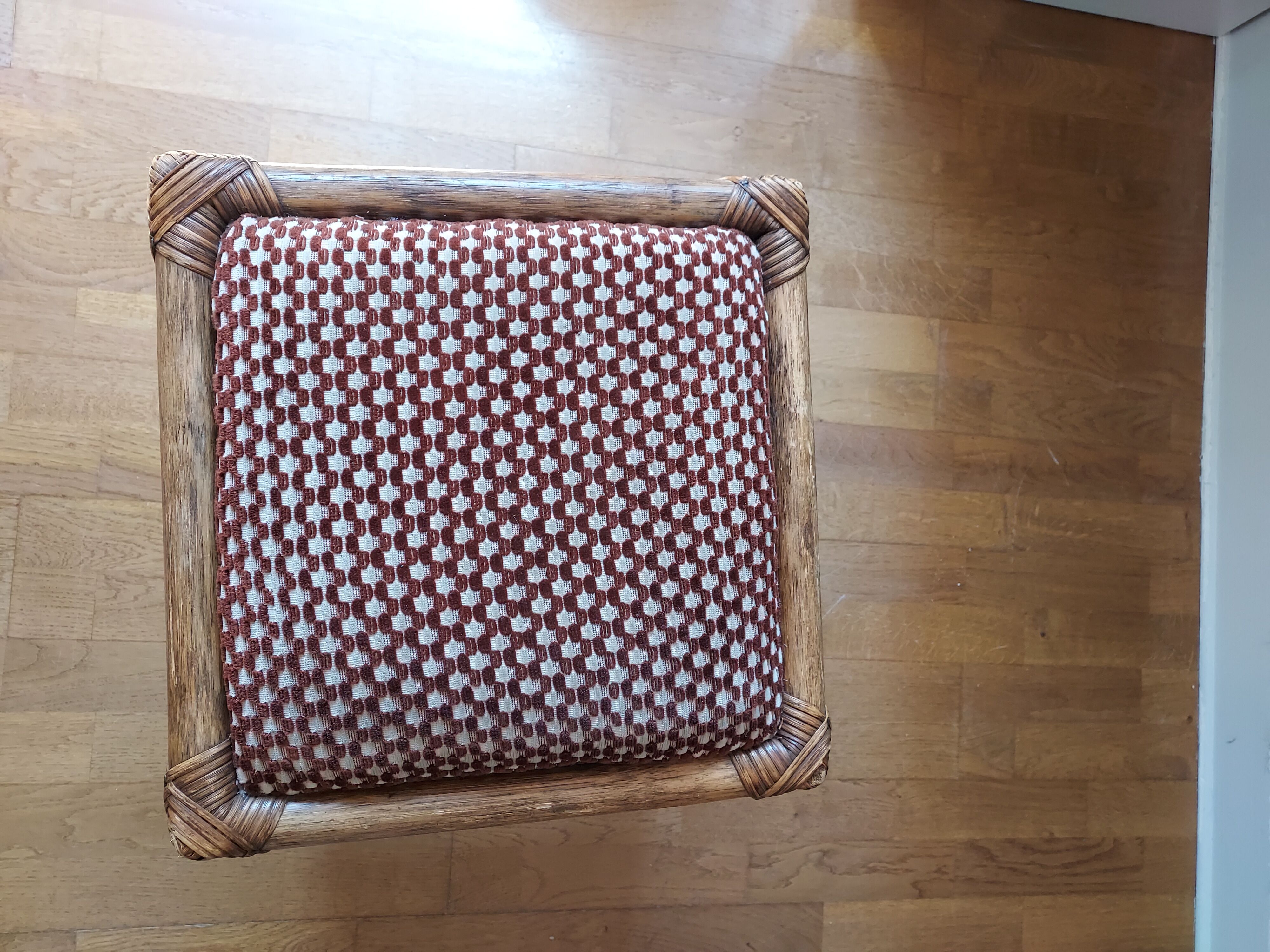 Rattan and velvet stool