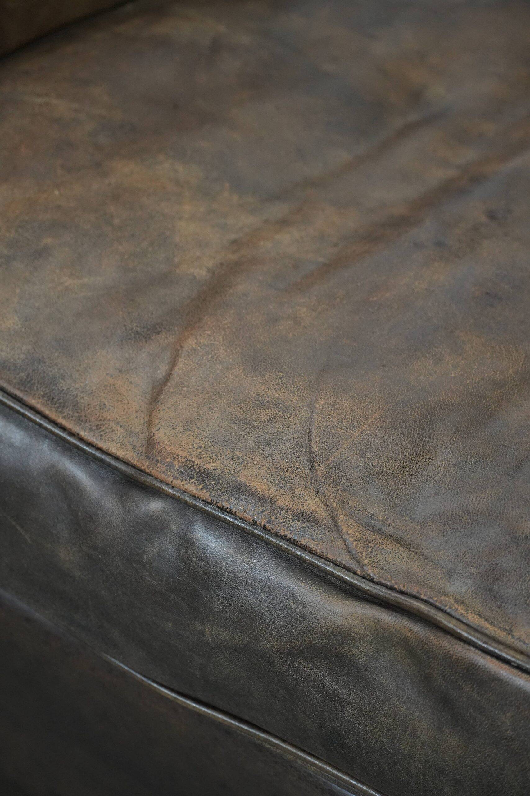 Fauteuil en cuir de mouton élégant et stylé avec un design épuré.