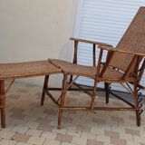 Chaise longue transat en rotin et cannage 1900