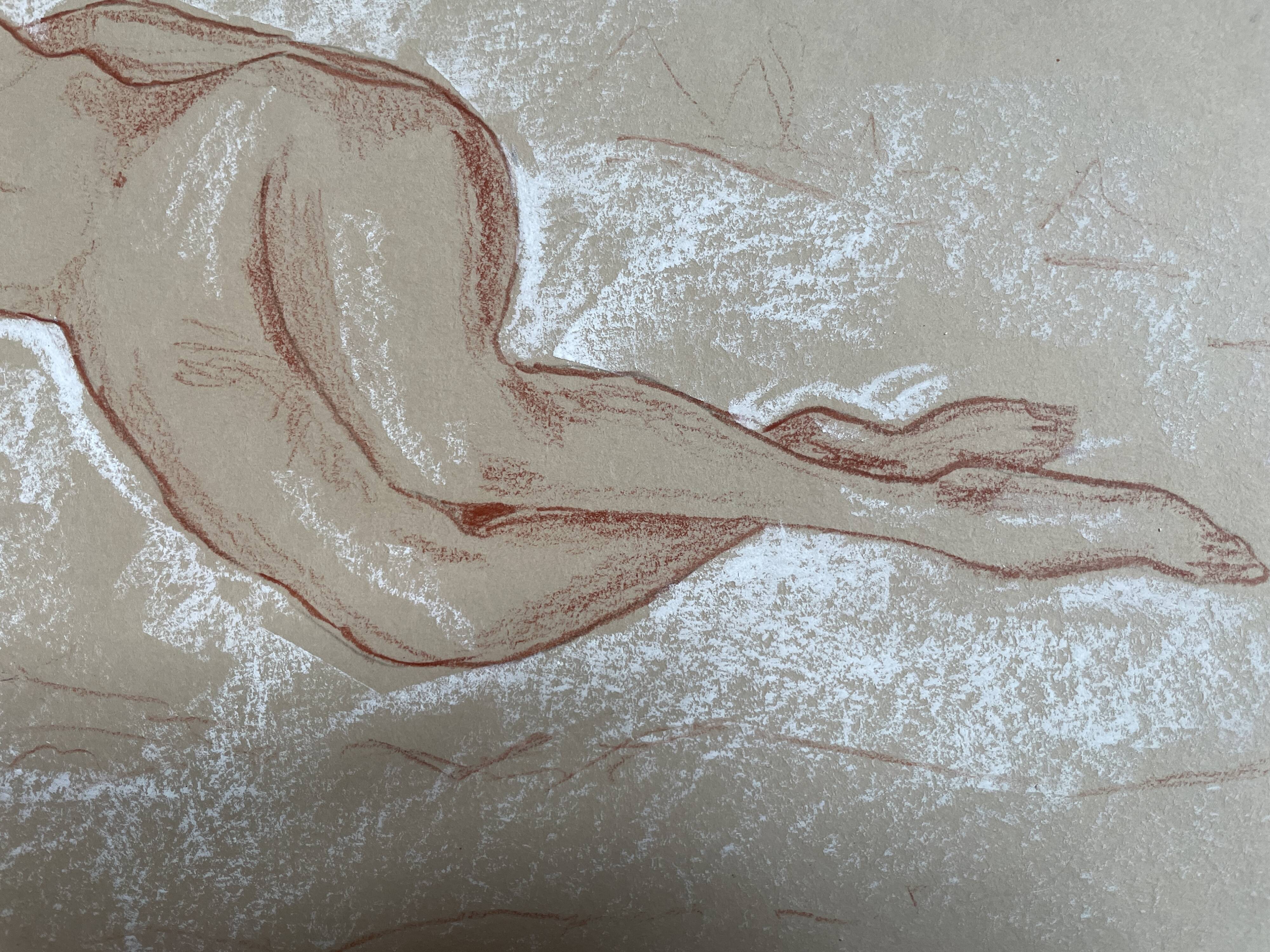 Signed sanguine drawing of a female portrait "The Nap"