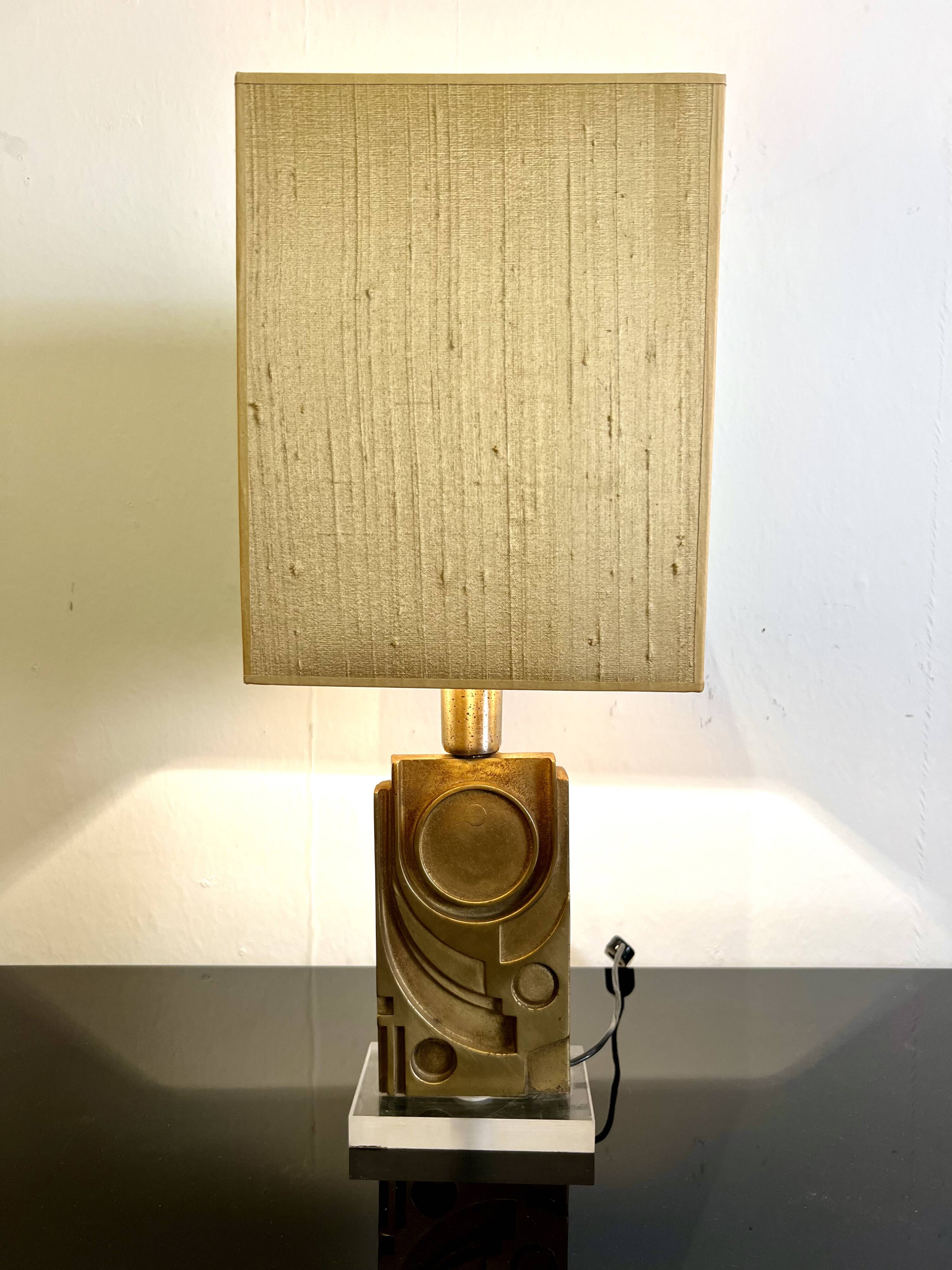 Table Lamp by Giuseppe Calonaci, Plexiglas & Brass, Italy, 1971, Signed