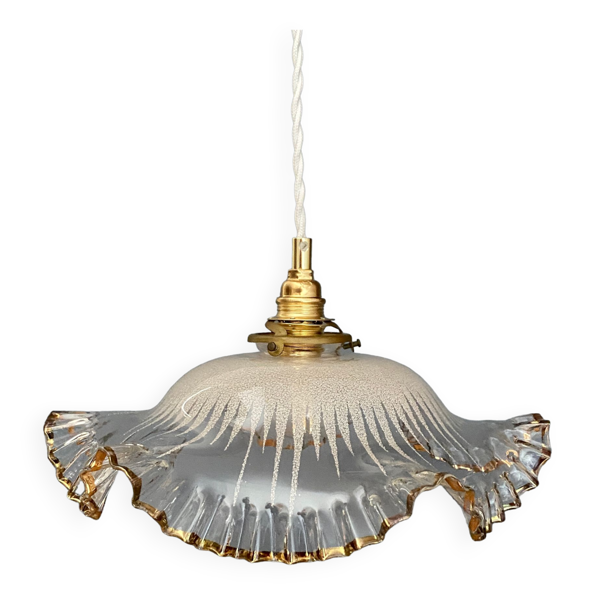 Vintage lampshade pendant lamp in white and gold granite glass