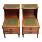 Set of mid century bedside tables with inlaid leather