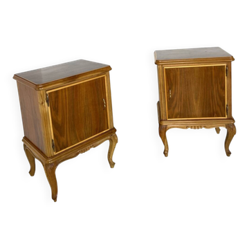 Tables de chevet italiennes en placage de noyer du milieu du siècle, années 1960.