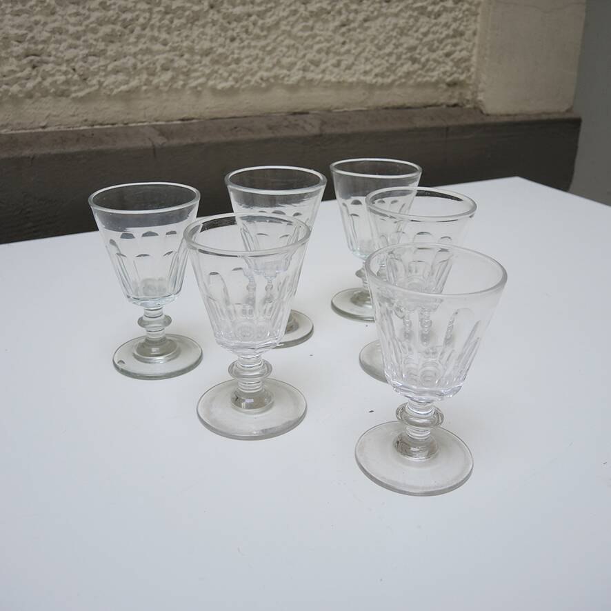 6 Antique Caton Style Crystal Stemmed Glasses H11 cm