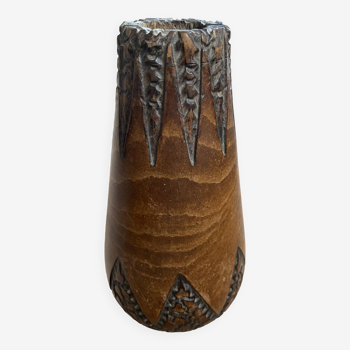 Carved wooden vase