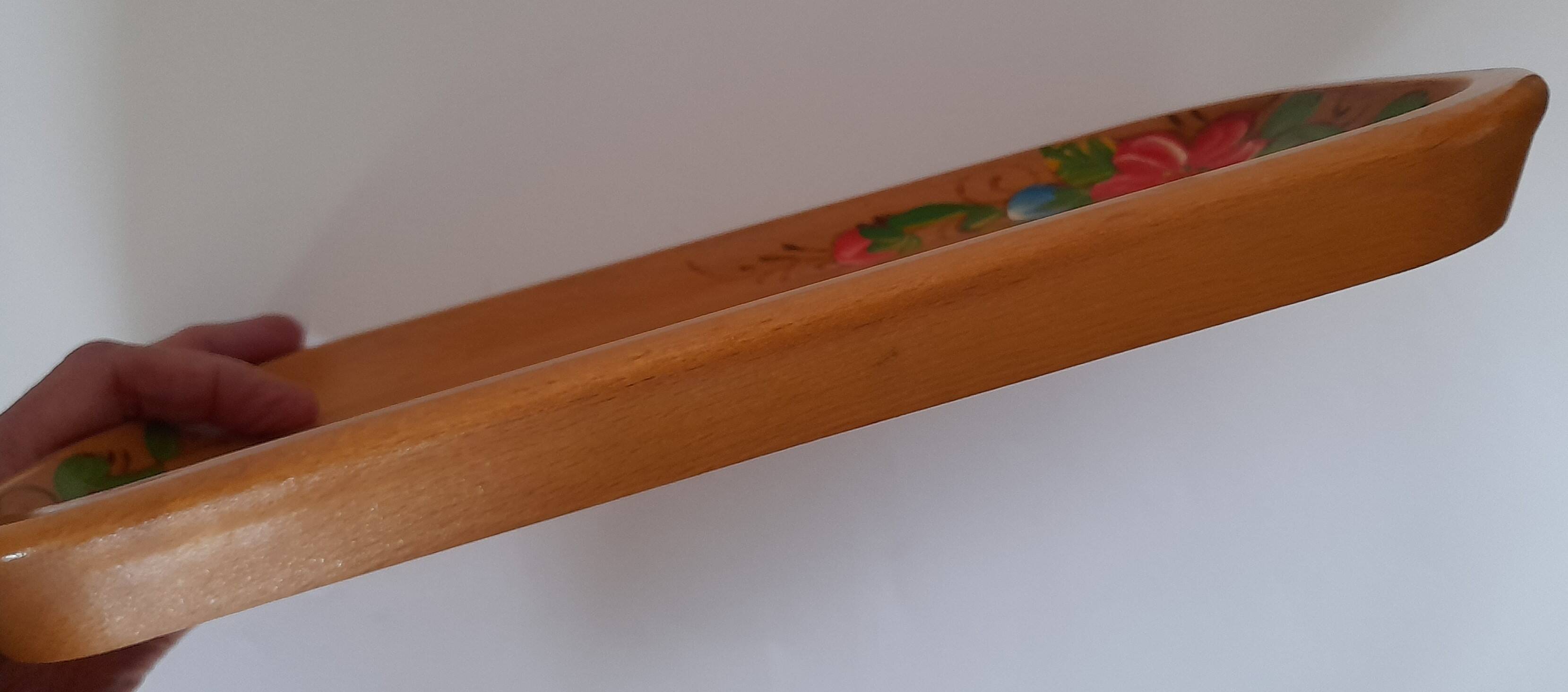Vintage wooden tray with painted flowers