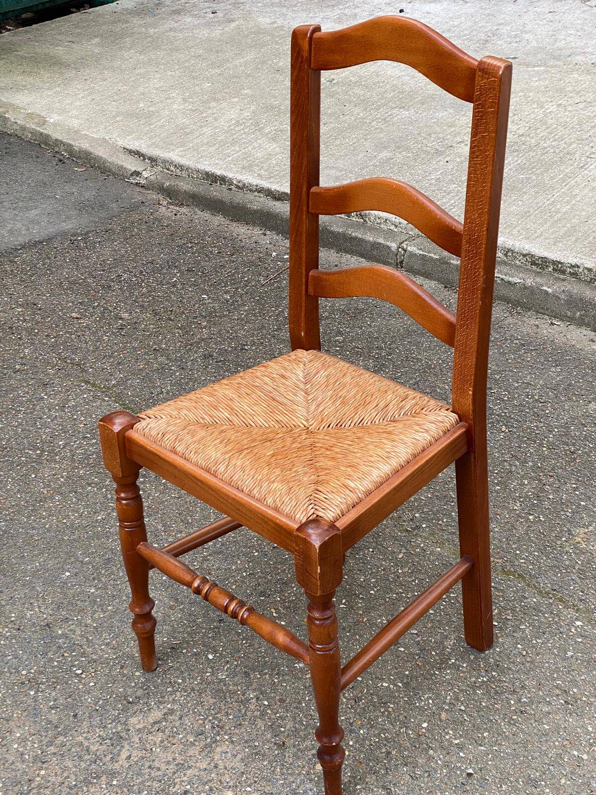 Solid oak chair with rush seat farmhouse style