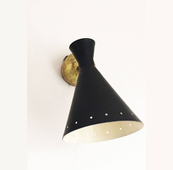 Paire d'appliques italiennes laiton et fer laqué design 1950