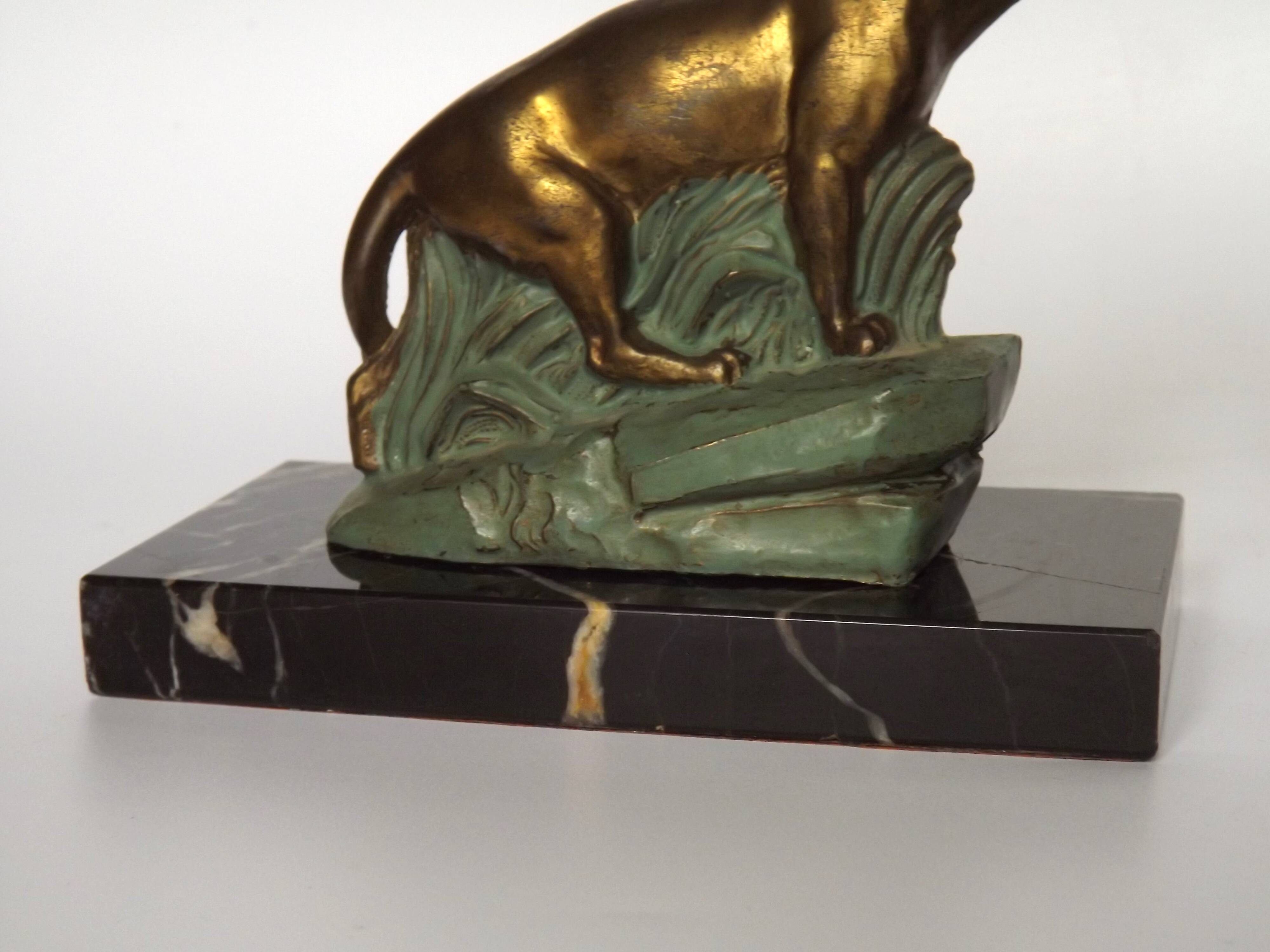 Vintage French Art Deco Panther Book Ends - Marble and Metal Bookends