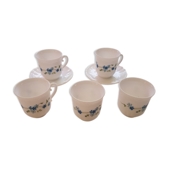 Set de 5 tasses myosotis années 1970