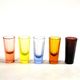 Set of 5 Art Deco 1920s shooter glasses in coloured and uranium glass - ouraline.