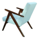 Fauteuil vintage milieu du siècle design moderne boucle blanche couleur bois noyer foncé 1970 chaise restaurée