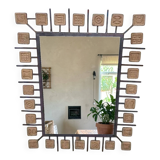 Specchio rettangolare brutalista in ferro battuto e formelle in terracotta