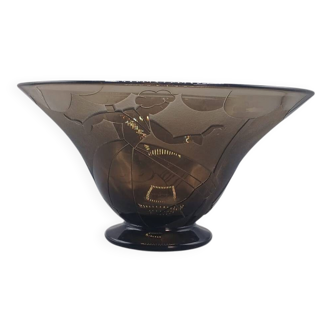 Art Deco amber glass acid-etched cup