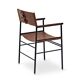 Set of 4 bar stools with backrest, dark brown leather and black metallic rubber.