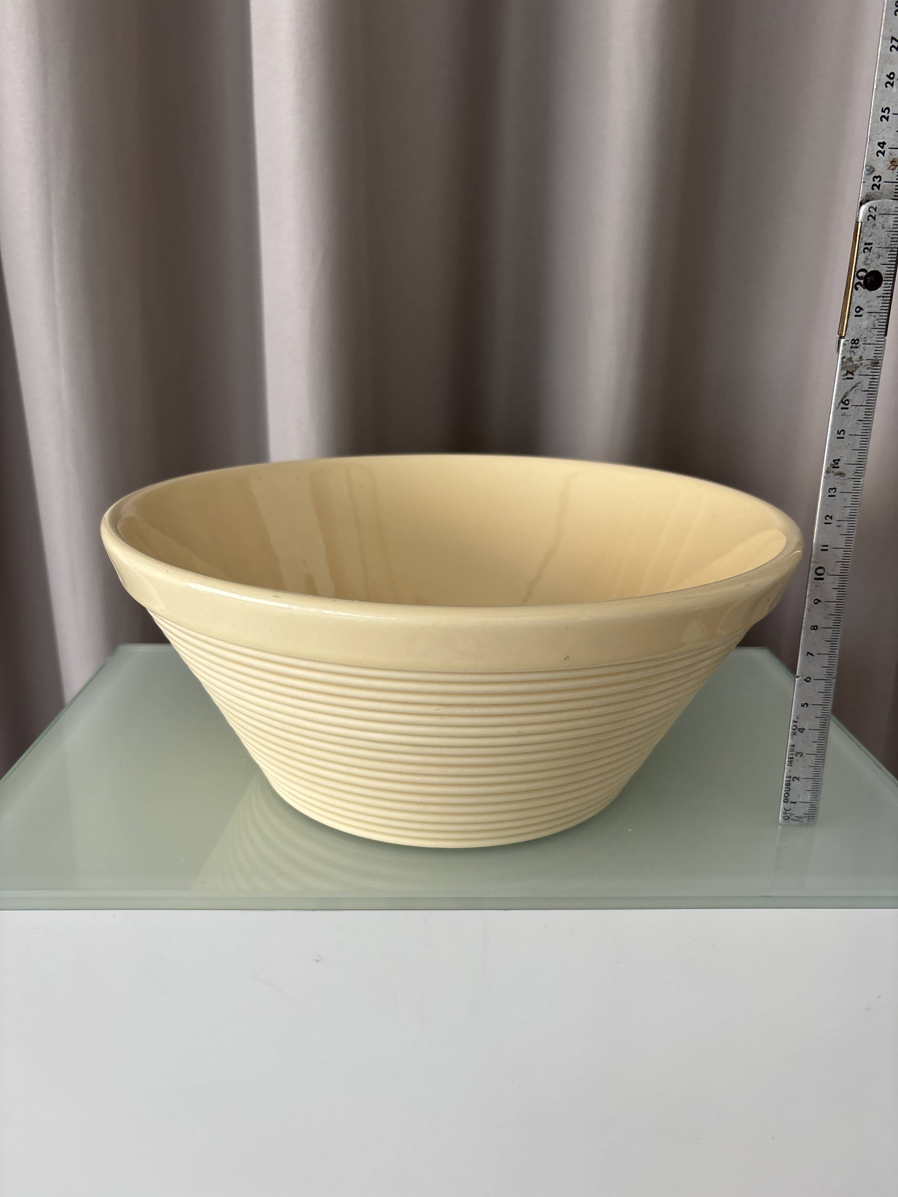 French Vintage Ribbed Ceramic Salad Bowl | Ivory Cream | Digoin Sarreguemin