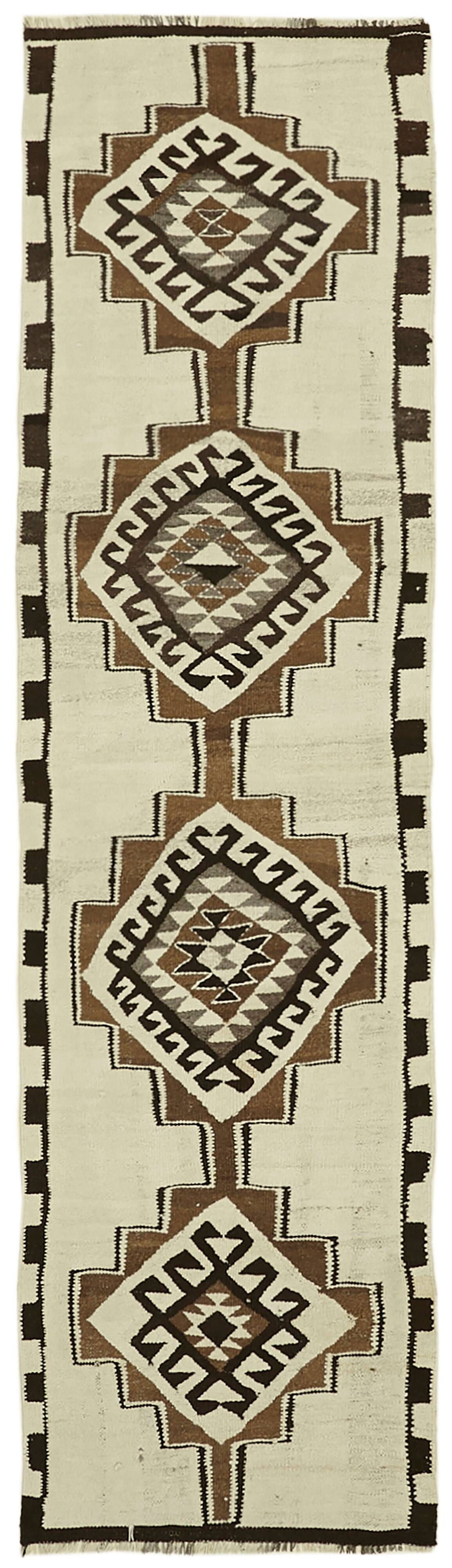 Turkish Handwoven Vintage Herki Kilim 90 cm x 310 cm