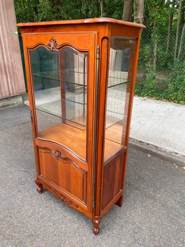 Vitrine argentier style Louis XV en merisier fond miroir & étagères Verre 9