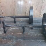 Pair of wrought iron fireplace andirons circular shape vintage