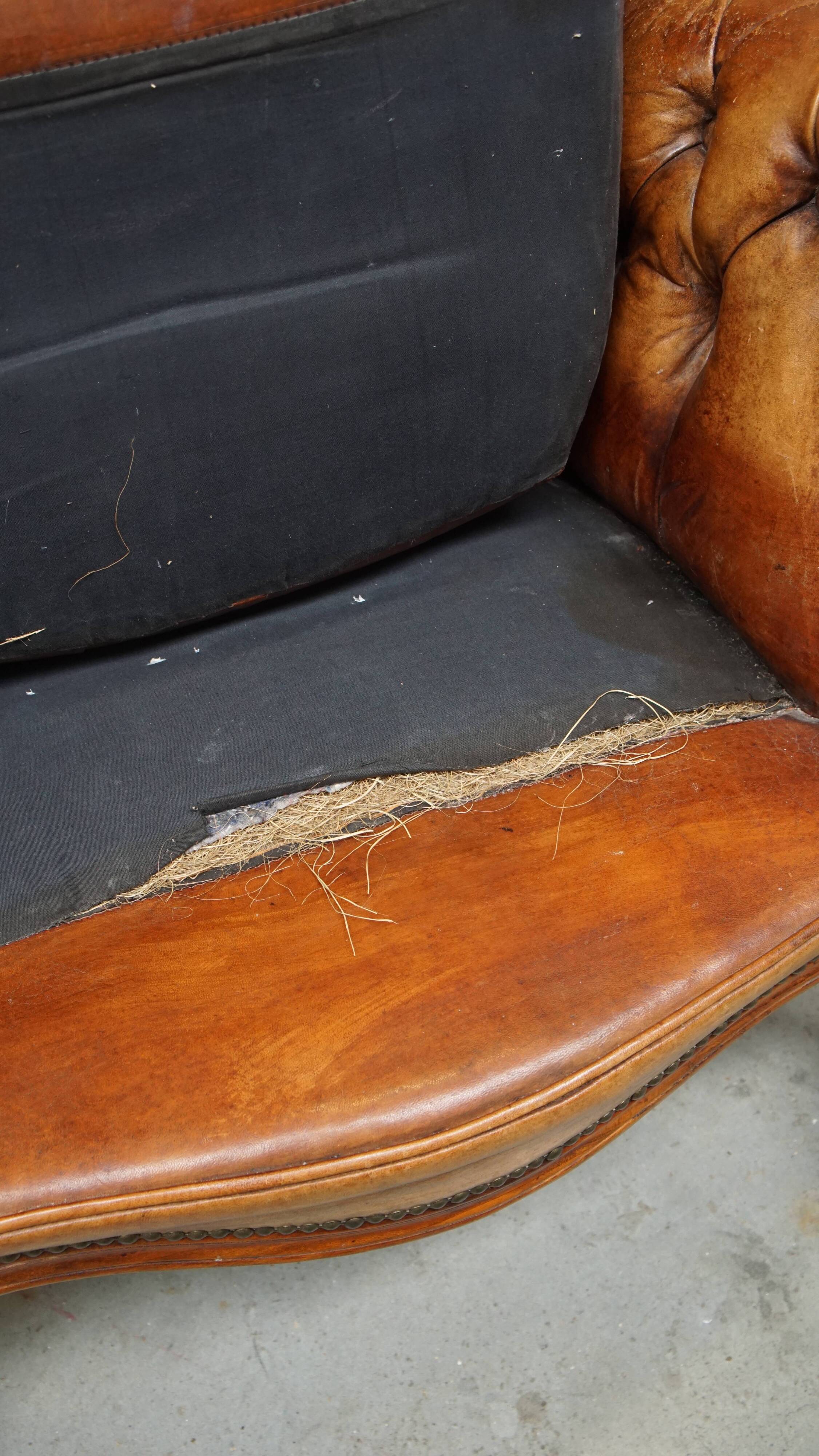 Antique Baroque Sheepskin Leather Chesterfield Armchair