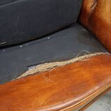 Antique Baroque Sheepskin Leather Chesterfield Armchair