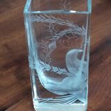 Rectangular vase in crystalline glass engraved Carabin