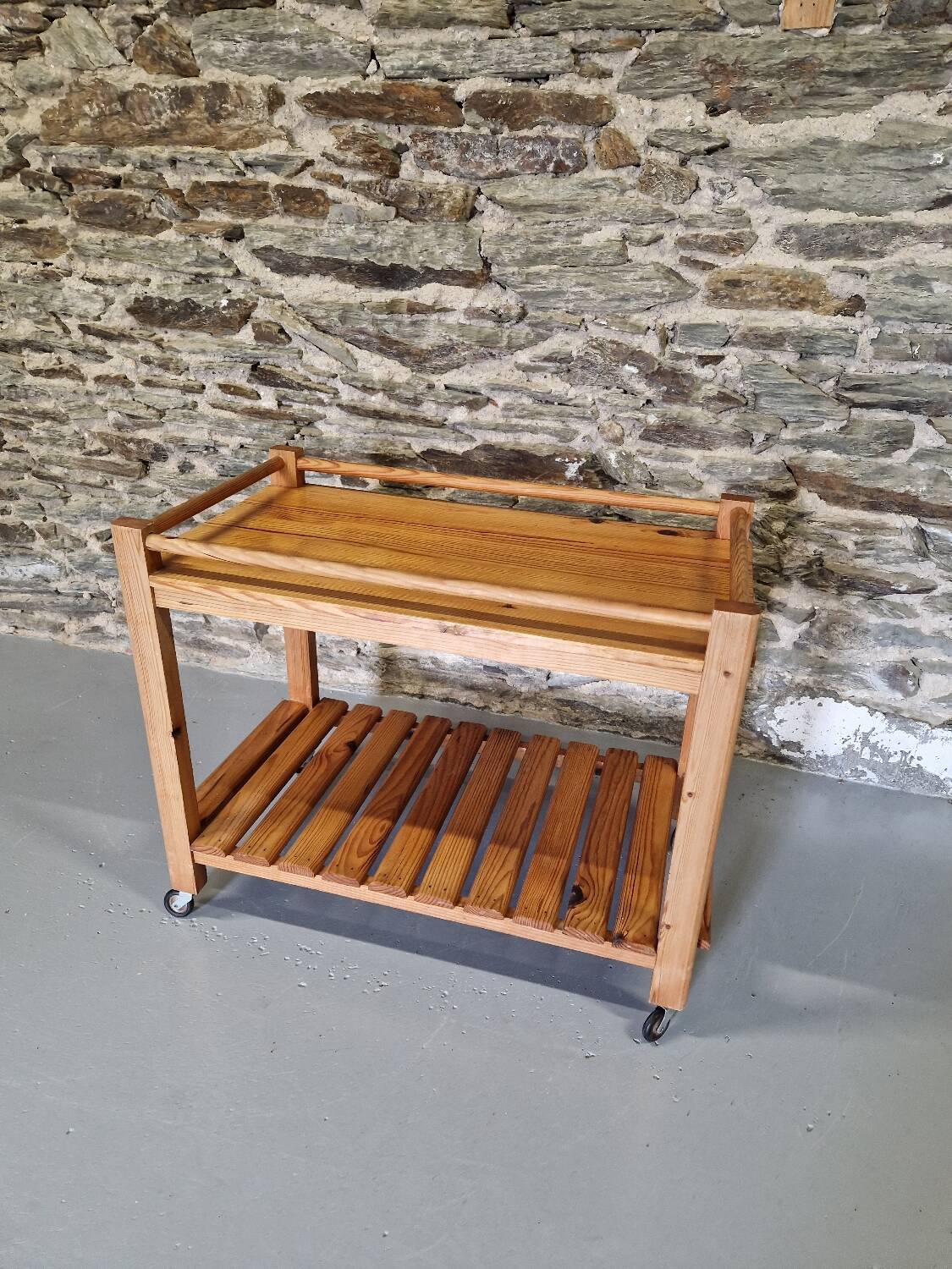 Old vintage pine serving trolley