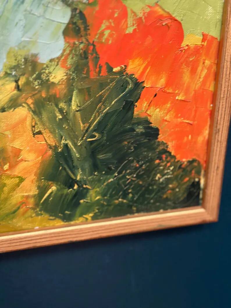 Swedish Oil on Canvas "Autumn Landscape" by Stig Hallblom, Vintage & Framed