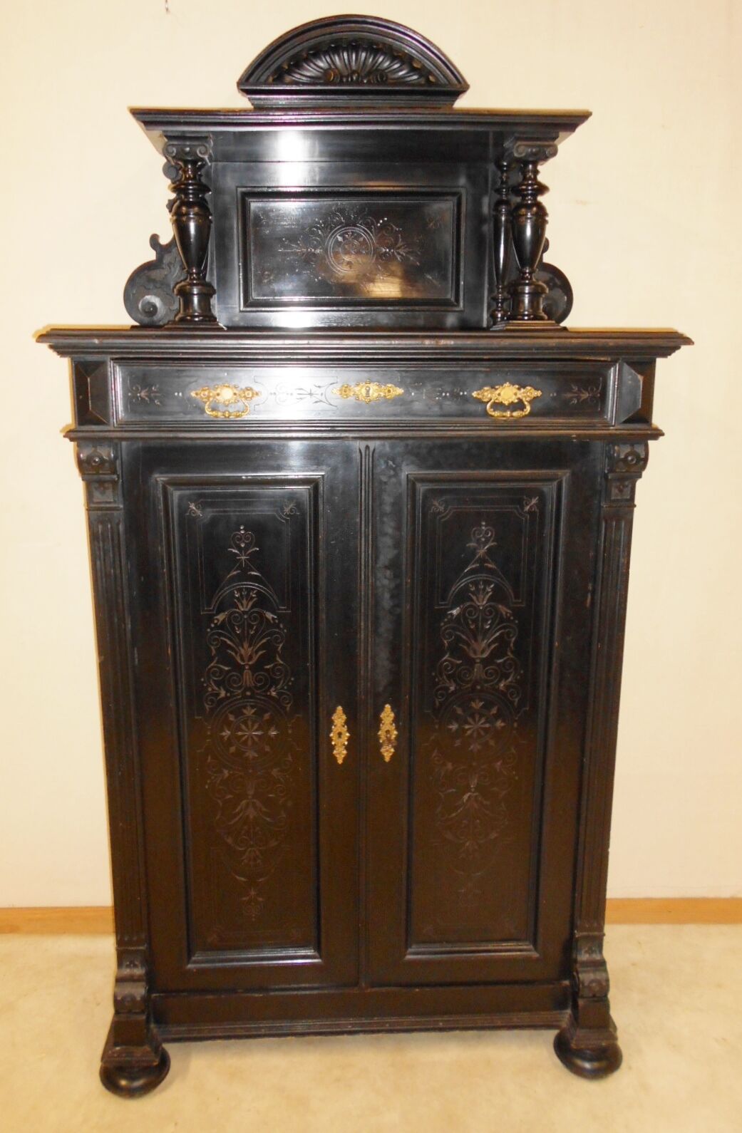 Blackened wooden buffet