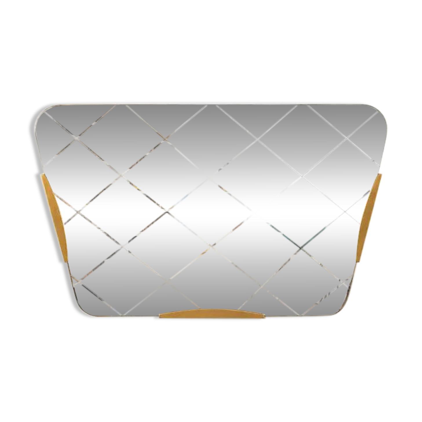Large Trapezoidal Golden Wall Mirror With Engraved Diamond Pattern, Austria, 1950s
