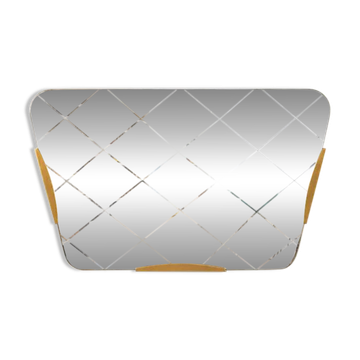 Large Trapezoidal Golden Wall Mirror With Engraved Diamond Pattern, Austria, 1950s